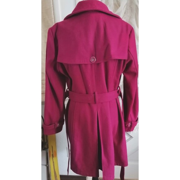 Women Pea Coat Wool Blend SZ Large Double Breast Belted Purple - Picture 3 of 3